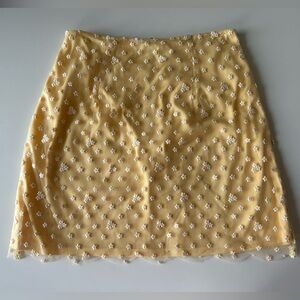 Mi ami Yellow Floral Embroidered Mesh Mini Skirt XS